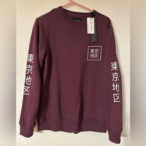 Among Equals Sweatshirt Men Burgundy Cotton Blend Crewneck Graphic Size S NWT